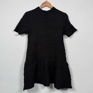 Textured Black Short Sleeve Peplum Dress, Size L, Cotton Blend, Great Condition